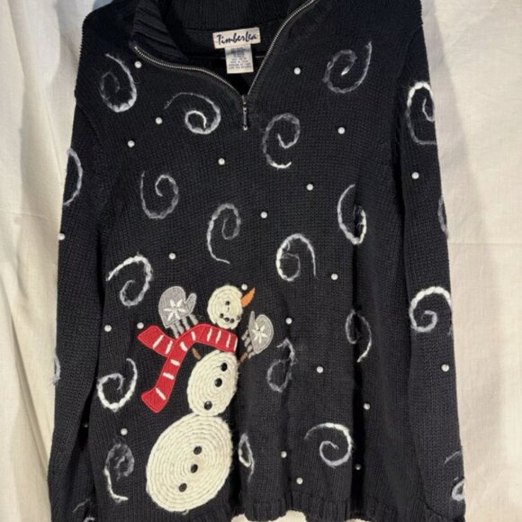 Timberlea Sweater Snowman And Swirl Women Cardigan Size Medium Small Fade Spot - Picture 1 of 9